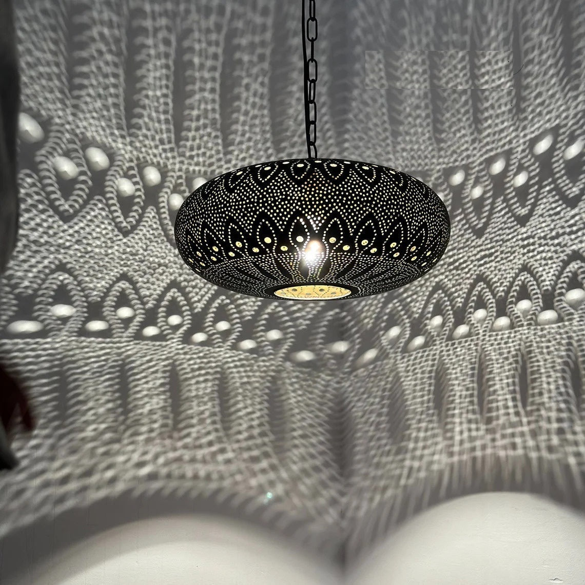 Moroccan Brass Pendant Light – Handcrafted Pierced Hanging Fixture for Dining Room, Kitchen or Entryway