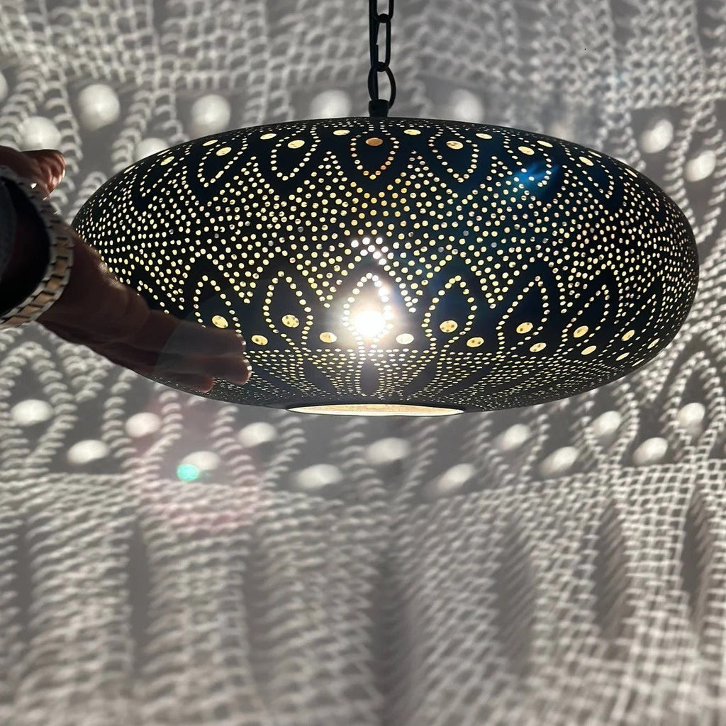 Moroccan Brass Pendant Light – Handcrafted Pierced Hanging Fixture for Dining Room, Kitchen or Entryway