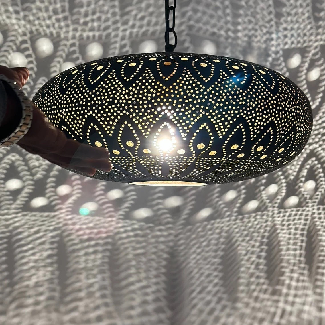 Moroccan Brass Pendant Light – Handcrafted Pierced Hanging Fixture for Dining Room, Kitchen or Entryway