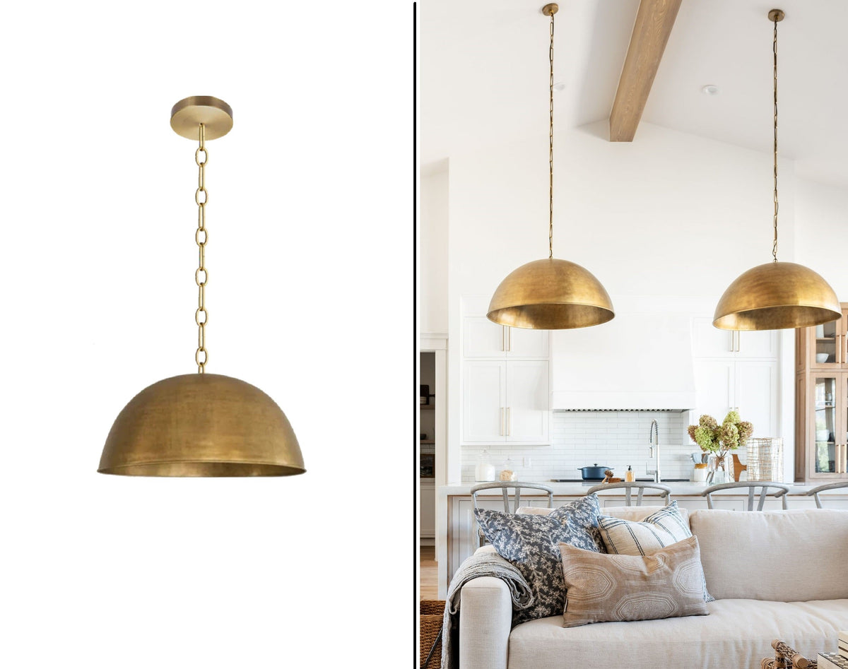 Hammered Brass Dome Pendant Light, Antique Pendant Light Brass Lampshade Ceiling Light Kitchen Island light ,Copper Lampshade Art deco lamp