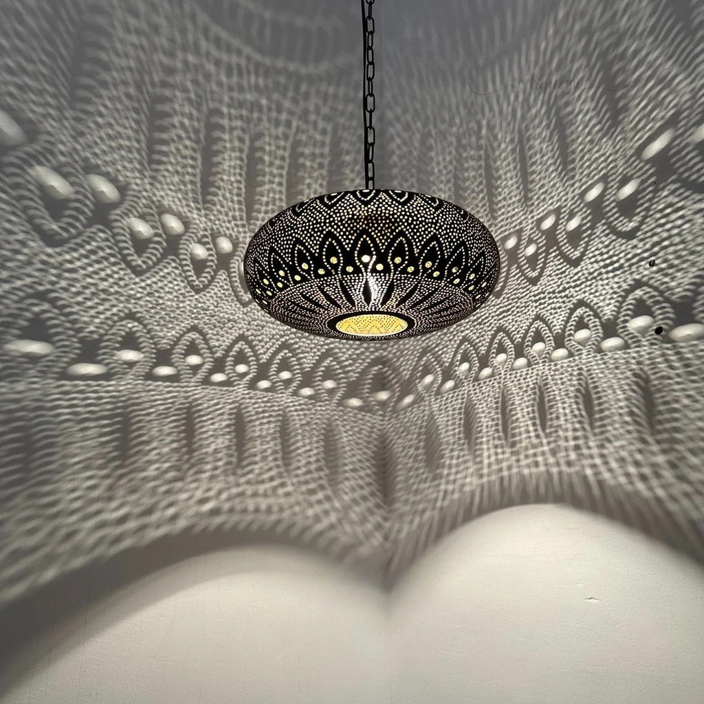 Moroccan Brass Pendant Light – Handcrafted Pierced Hanging Fixture for Dining Room, Kitchen or Entryway