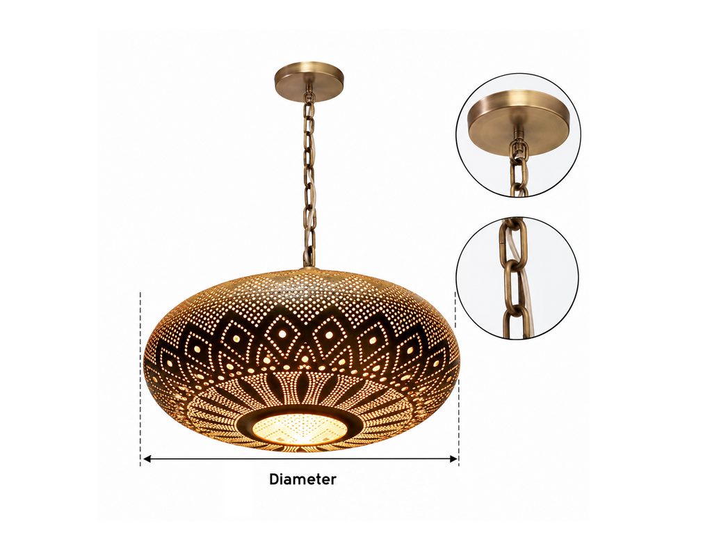 Moroccan Brass Pendant Light – Handcrafted Pierced Hanging Fixture for Dining Room, Kitchen or Entryway