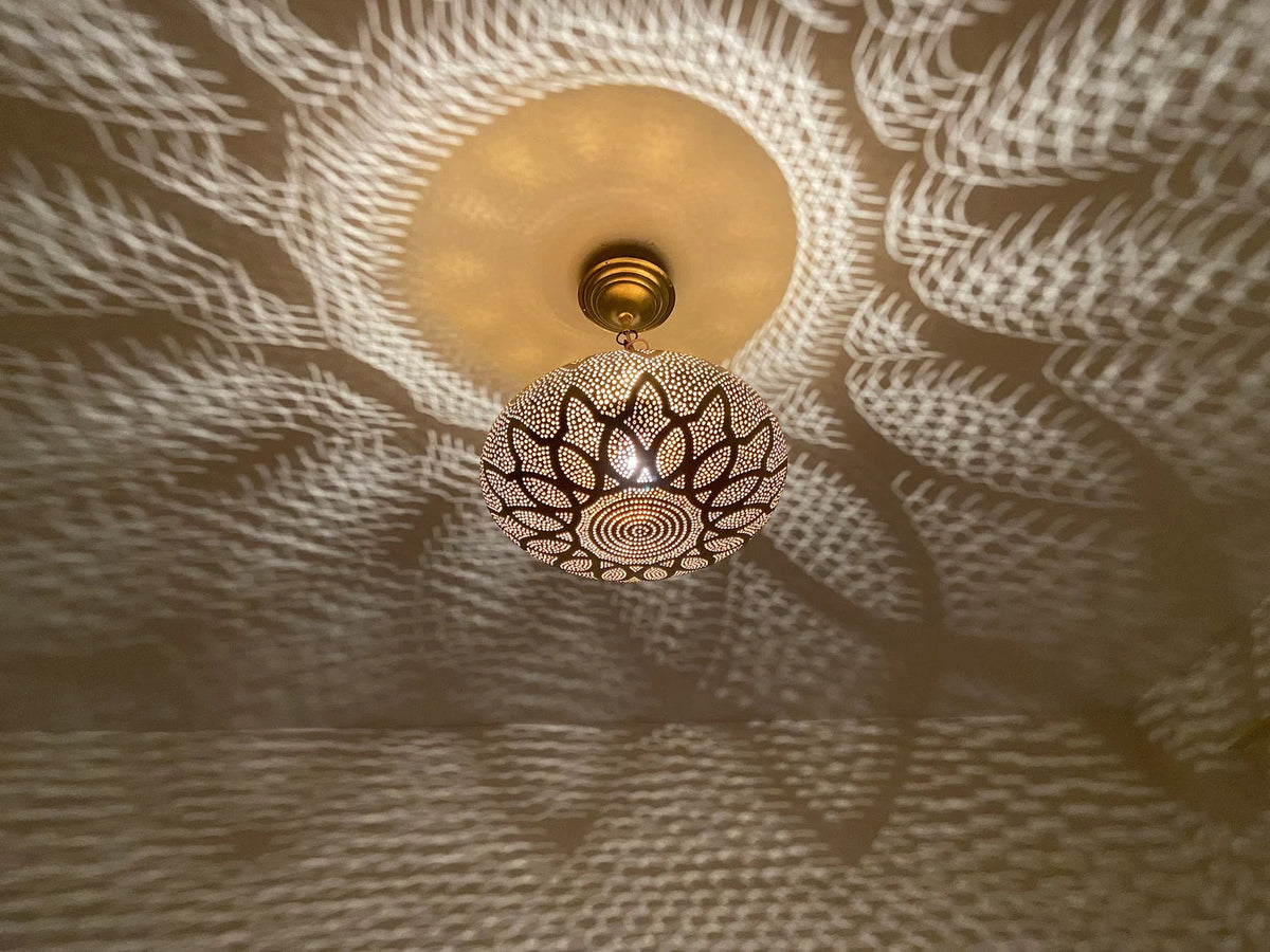 Farmhouse Authentic Moroccan Brass Pendant Light Lampshade Lamp Gold ceiling Chandelier Dining Room Kitchen Entryway Living room