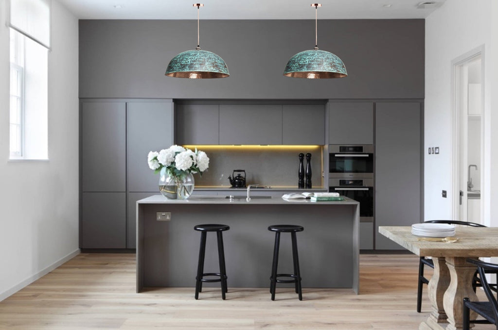 Oxidized Dome Pendant Light Brass Lampshade Ceiling Light , Copper Handmade Lighting Kitchen Island light with Cord 40 cm