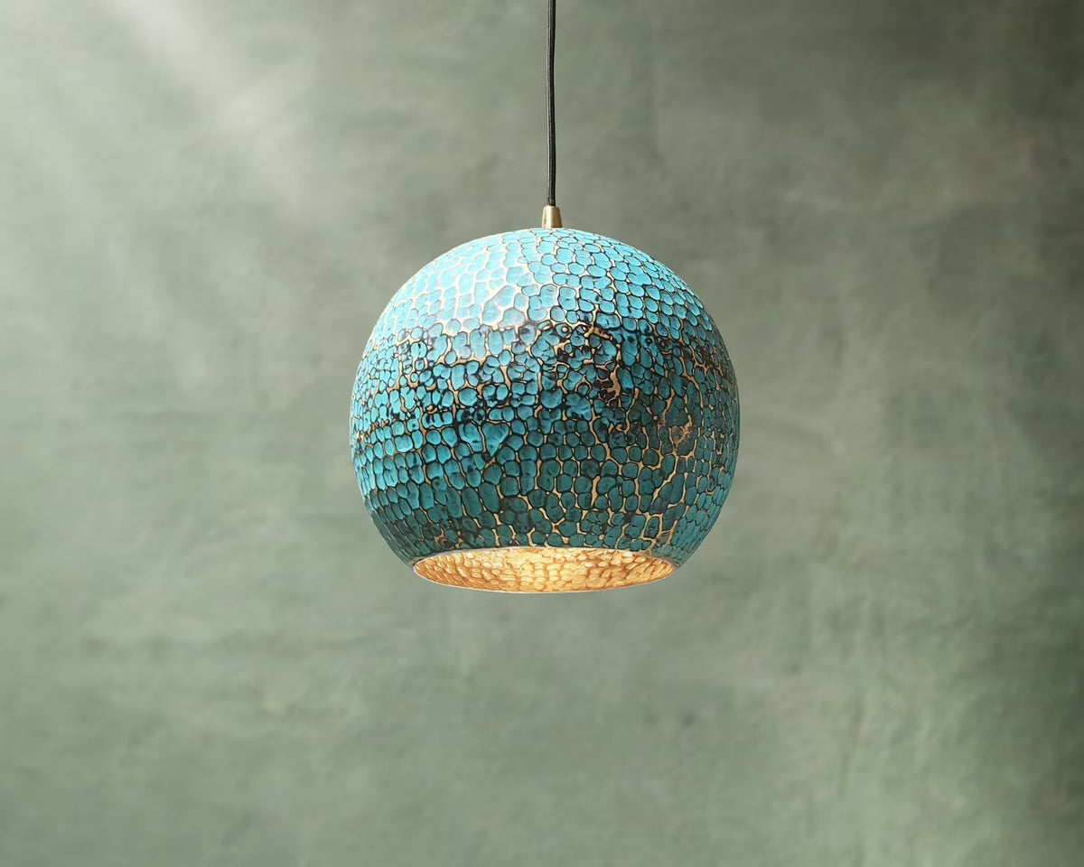 Blue Patina Brass Pendant light, Hammared Oxidized Farmhouse Pendant Light, Blue Patina Brass Island Kitchen Ceiling Light
