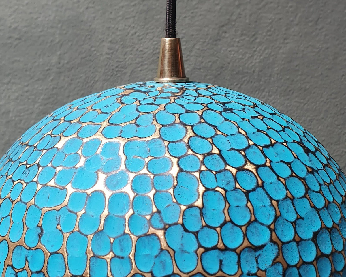 Blue Patina Brass Pendant light, Hammared Oxidized Farmhouse Pendant Light, Blue Patina Brass Island Kitchen Ceiling Light