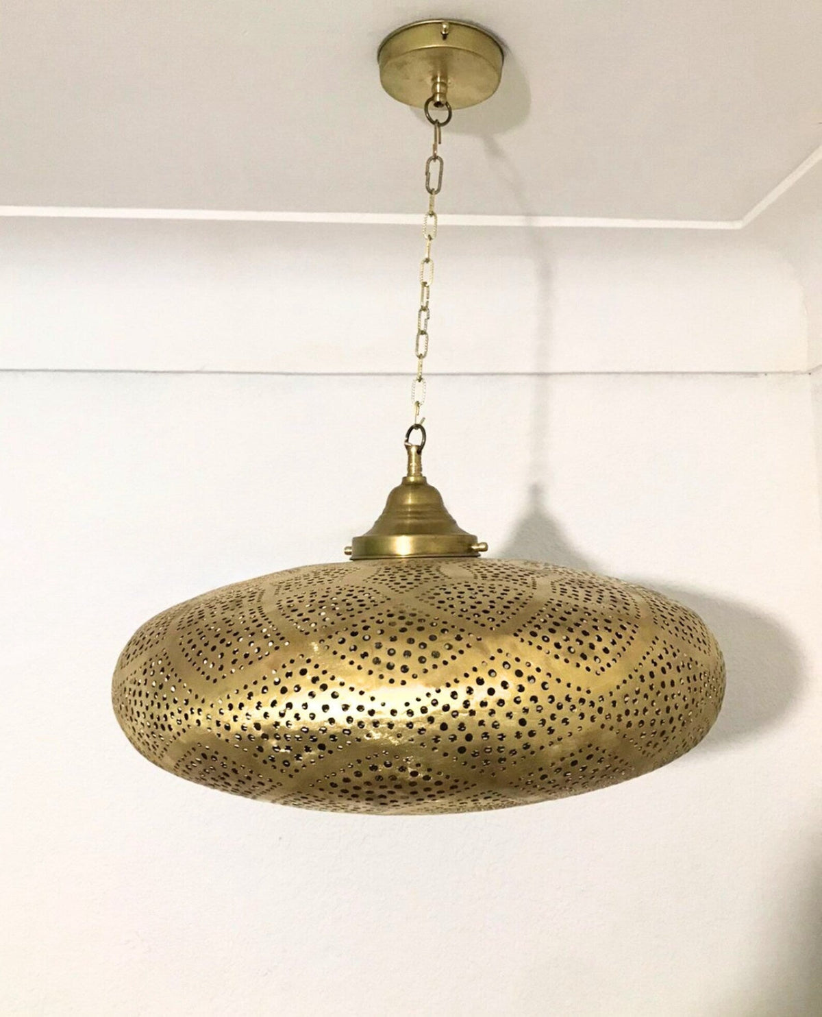 Farmhouse Authentic Moroccan Brass Pendant Light Lampshade Lamp Gold ceiling Chandelier Dining Room Kitchen Entryway Living room
