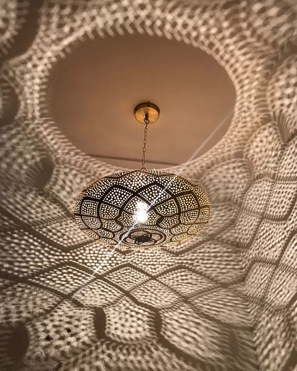 Farmhouse Authentic Moroccan Brass Pendant Light Lampshade Lamp Gold ceiling Chandelier Dining Room Kitchen Entryway Living room