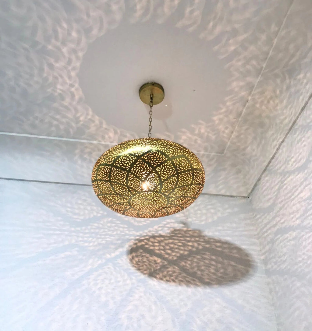 Farmhouse Authentic Moroccan Brass Pendant Light Lampshade Lamp Gold ceiling Chandelier Dining Room Kitchen Entryway Living room