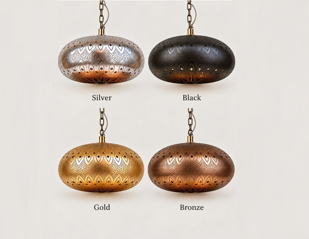 Moroccan Brass Pendant Light – Handcrafted Pierced Hanging Fixture for Dining Room, Kitchen or Entryway